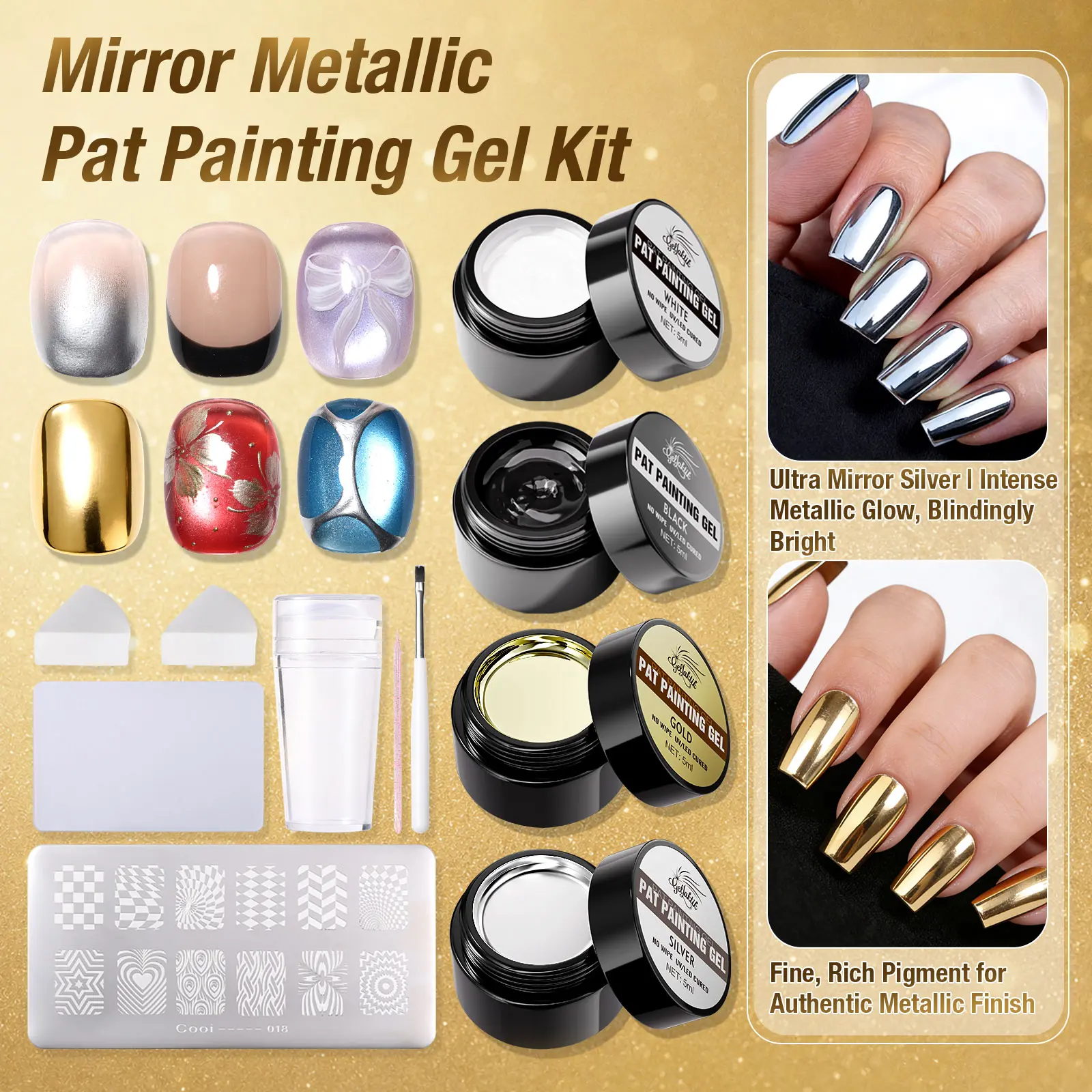 Nail Art Stamping Polish Gel Set - Ombre Gel Polish for Gradient Nails- Professional French Manicure Kit with Nail Stamper Scraper and Stamp Plate - UV/LED Curing Required