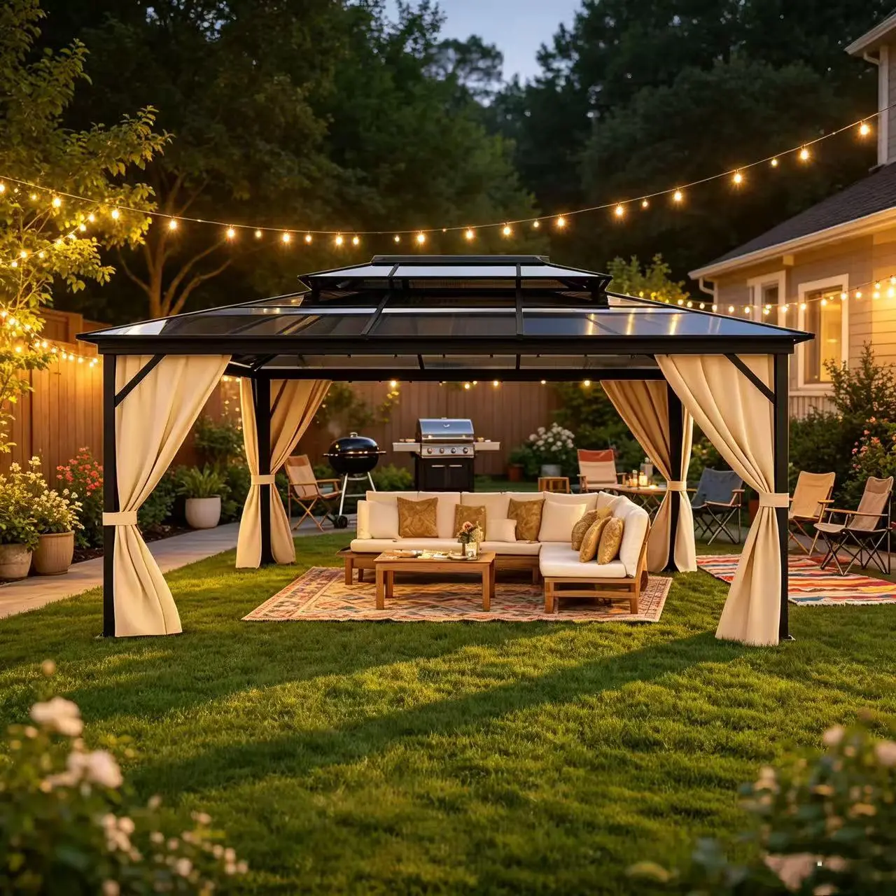 LH-Garvee Heavy Duty Hardtop Gazebo 12'x16' – Double Polycarbonate Roof, EOutdoor Gazebo Canopy with Removable Sidewalls Waterproof UV Protected Tent for Backyard, Patio, Party and Family Gatherings
