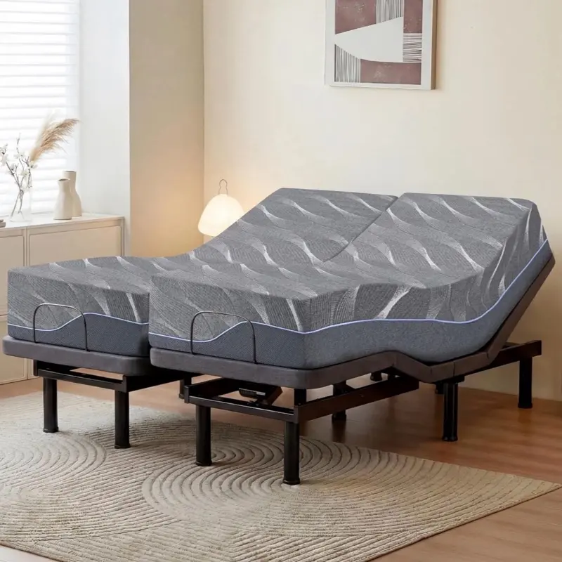 Split King Adjustable Bed Frame & 12" Gel Memory Foam Mattress - Wireless Remote