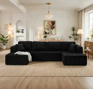 【Shipped in 2 or 3 packages】Popular No Assembly Needed 132'' U-Shape Oversized Cloud  sofa Couch - Corduroy Modular Sectional Sofa with 6 Soft Pillows, Deep Seat Boneless Upholstered Couches for Living Room