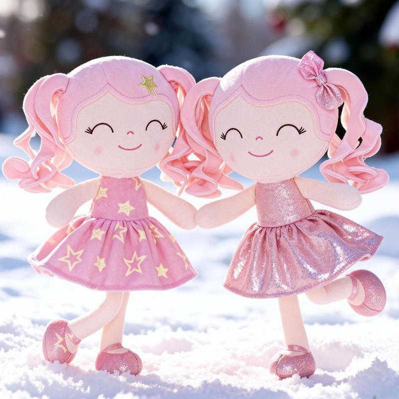 2PCS Gloveleya Christmas Plush Doll 12 Inch Girl Toys Soft Collectible Dolls with Removable Dress Holiday Gift Combination Set for Kids and Girls