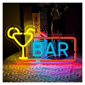 Sign Illuminated 35.5x18cm Bar Neon Signs Acrylic Cocktail Decor Home Party Club Pub Cafe Drink Counter Music Door