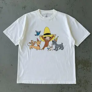 Retro Monkey Curious George And Animals Friends Graphic Unisex Shirts, Vintage Cartoon Style Tee, Hoodie Baby Tee Comfort Colors