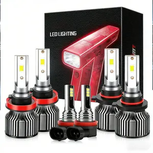 LED Lighting 4PCS 9005+H11 & 6PCS 9005+9006+H11 Bulbs 300% Brighter 6500K White All-in-One Kit for Cars Trucks Waterproof Plug & Play