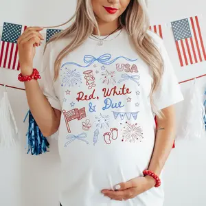 4th Of July Maternity T Shirt Red White Due Funny Pregnancy Announcement Soft Cotton Casual Summer Mom To Be Gift Women Fashion