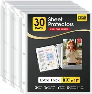 KTRIO Heavy Duty Sheet Protectors 8.5 x 11 inch, 3 Mil Thick Clear Page Protector for 3 Ring Binder, Plastic Sleeves for Binders, Top Loading Paper Document Sleeve Letter Size, Office & Home, 30 Pack