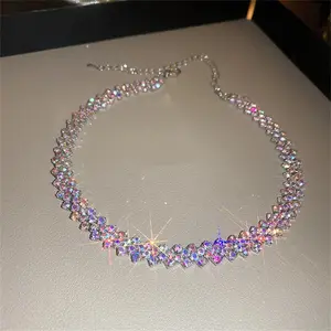 FYUAN Fashion Red Green Blue Colourful Rhinestone Choker Necklaces for Women Geometric Crystal Necklaces Party Weddings Jewelry