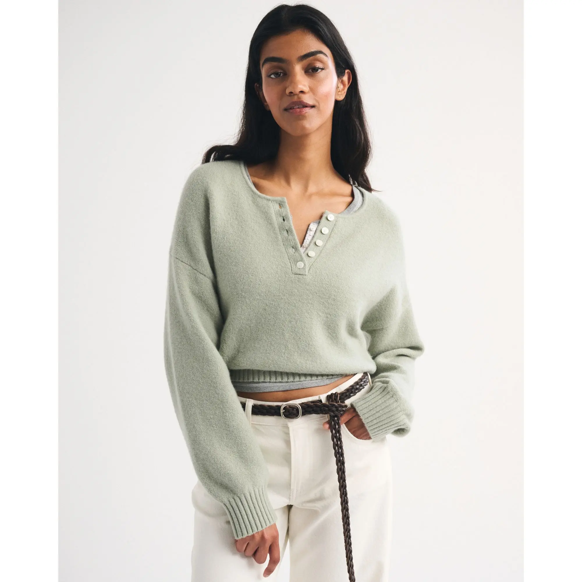 Abercrombie & Fitch Merino Wool-Blend Henley Sweater