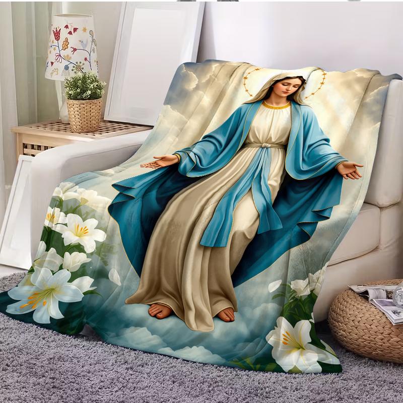 Virgin Mary Blanket Wrap Yourself in Divine Comfort Soft Funny Throw Blanket Cozy Lightweight Plush Portable Cover Blanket For Sofa,Warm Gift For Birthday,Christmas,Multiple Blanket Suitable for all four seasons cozy flannel blanket
