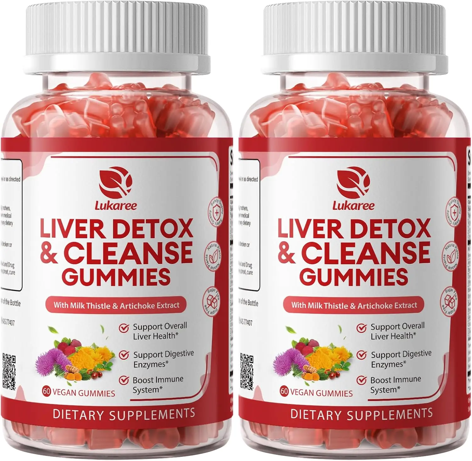 Sugar-Free Liver Cleanse Detox & Repair Gummies | Milk Thistle Supplement with Artichoke & Dandelion for Digestive Health, Immunity & Overall Liver Support | Herbal Liver Health Chewables for Men & Women | Vegan & Non-GMO | 60 Count - 2 Pack