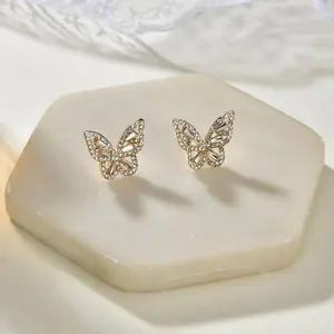 Gold Butterfly Stud Earrings - Alloy Material, Elegant Design, Perfect for Everyday Wear