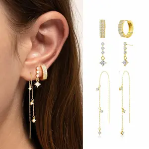 A Set of 6 Fashionable Earrings for Women, Featuring Delicate And Small Synthetic Zirconia Inlaid with Star, And Lightning Pendants, Suitable for Multiple Piercings And Stacking, Perfect for Parties, Music Festivals, And Everyday Jewelry Accessories