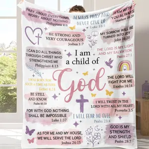Christian Themed Blanket, Bible Verse Collage Flannel Blanket Soft Cozy Plush Throw Perfect Inspirational Gift for Faith Based Warm Snuggle Blanket for Bedroom Devotional Space Cute Pastel Watercolor Christian Design , Warm Nap Blanket for Home & Office