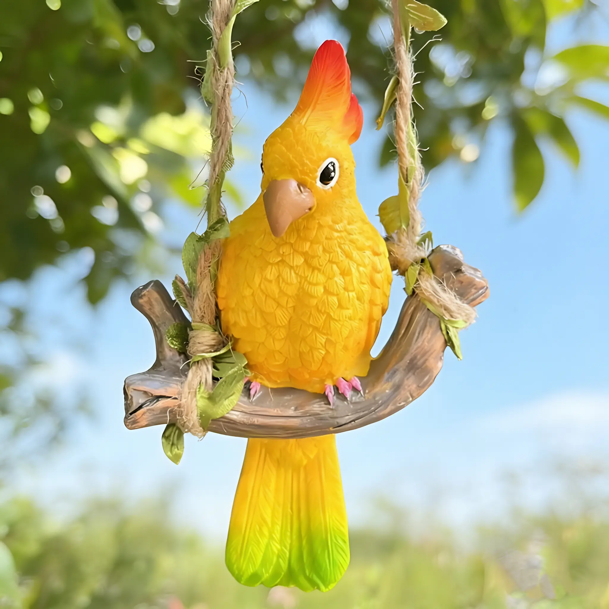 Simulated parrot pendant, outdoor garden animal decoration, balcony decoration, resin handicraft, landscape decoration item Hanging Ornament Nature Hangable