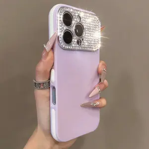 Luxury Bling Diamond Camera Protection Glitter Protective Case foriPhone 17/16/15/14/13/ProMax/Pro/Plus Shockproof Bumper Candy Color Capa Casing