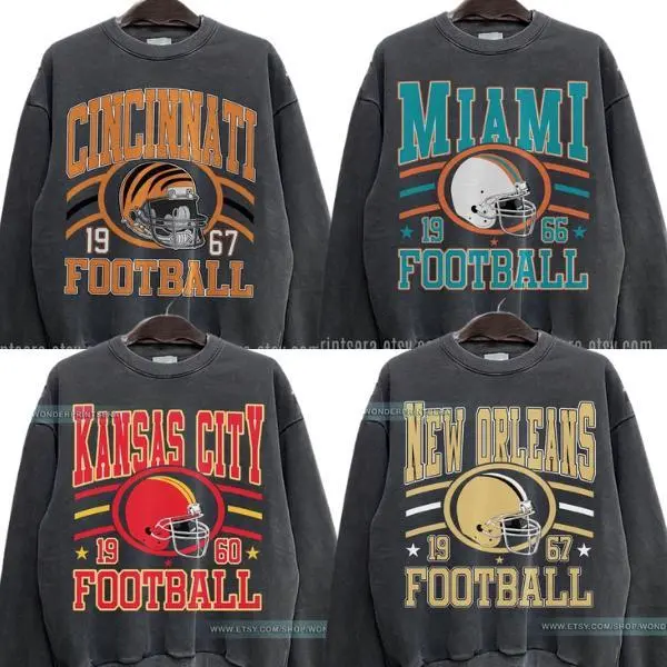 Retro Style Varsity All Team Football Sweatshirt - Gildan Dark Heather, Football Graphic Sweatshirt