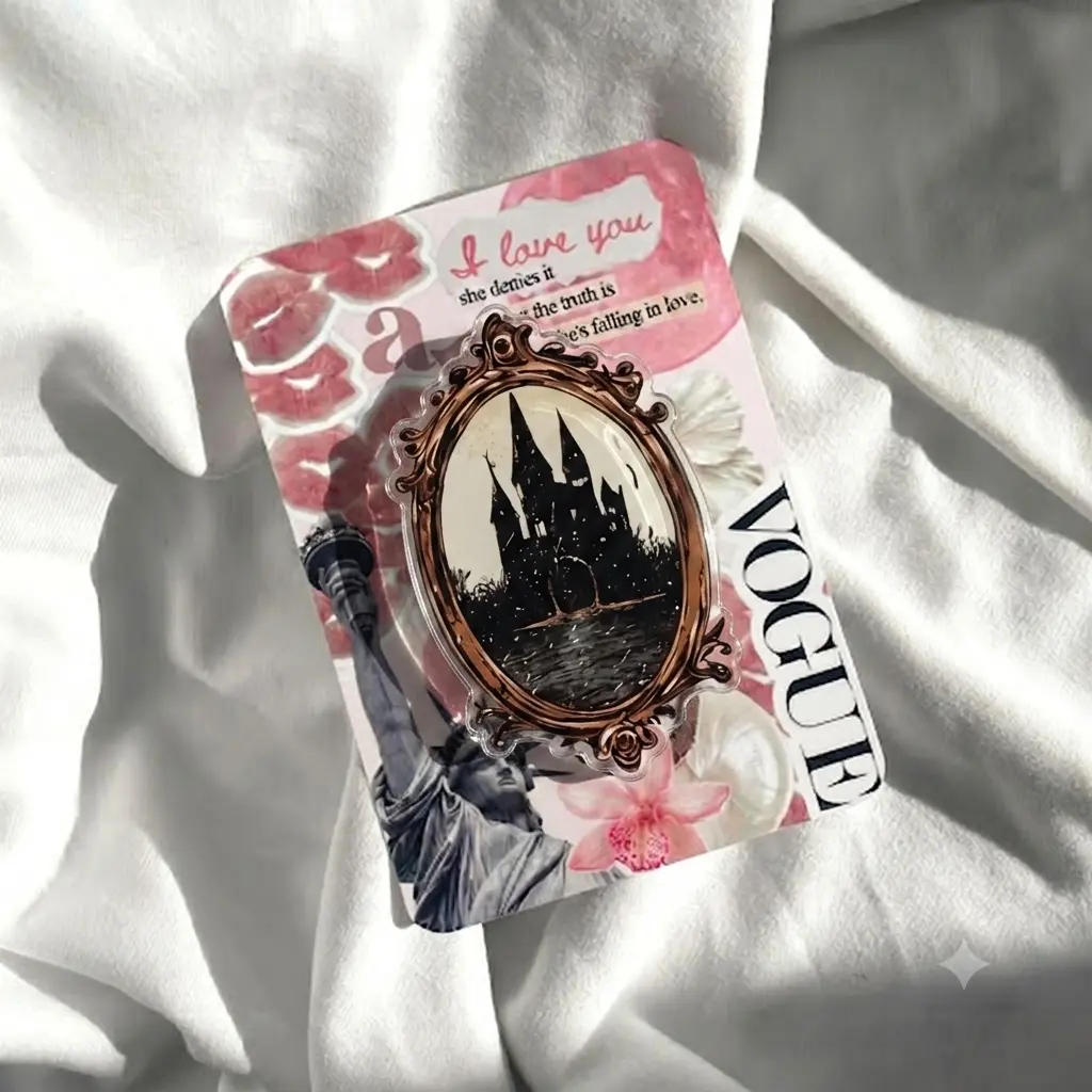 Gothic Castle Phone Grip, Vintage Oval Frame Acrylic Phone Holder, Dark Academia Fantasy Accessory, Haunted Castle Gift for Readers and Spooky Girls