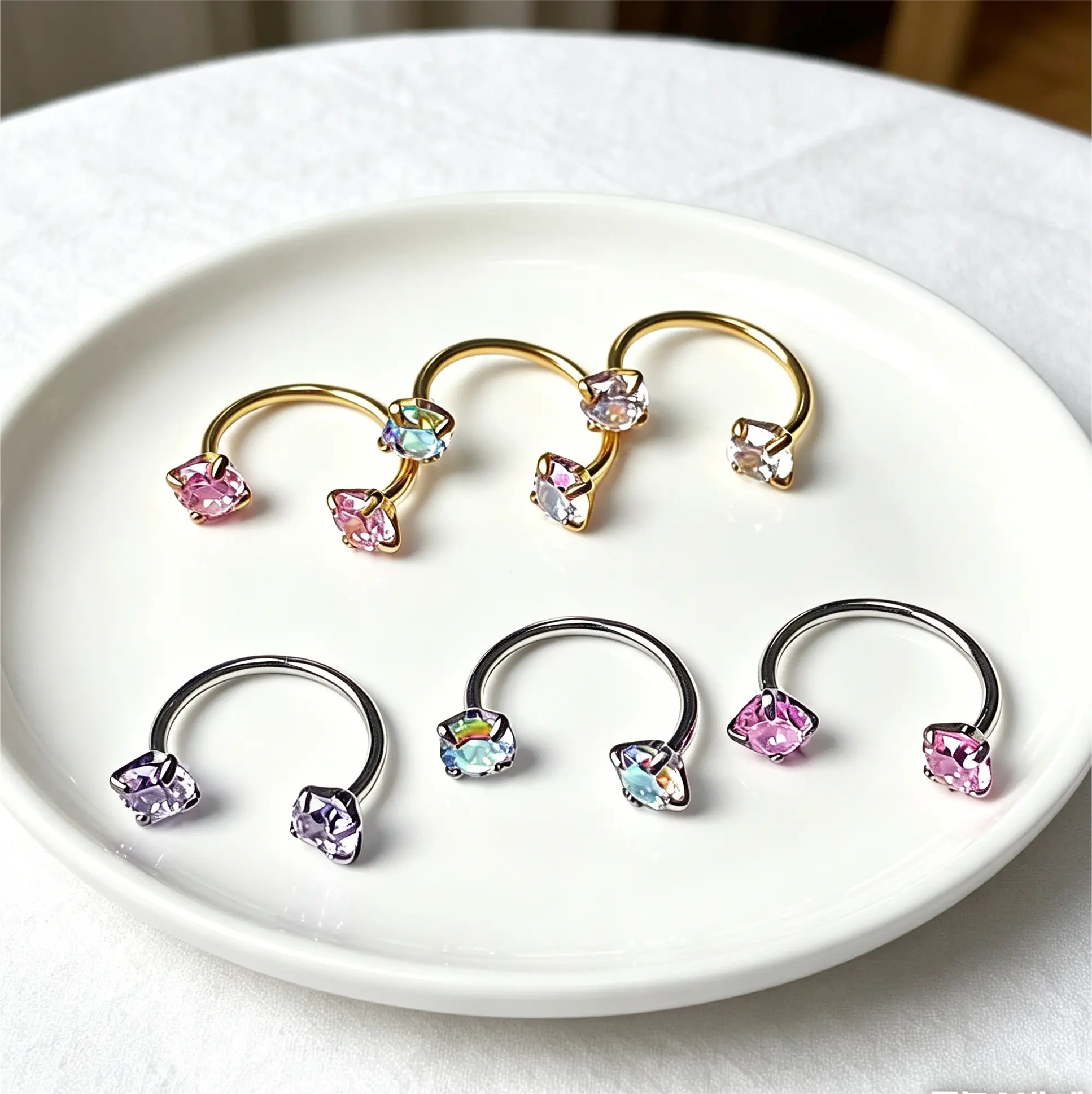 Stainless Steel Round CZ Horseshoe Nose Ring - Internal Threading, Suitable for Nose, Cartilage, Ear Helix Piercings, Nose Rings