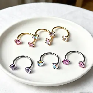 A Round CZ Horseshoe Nose Ring, Made of Stainless Steel with Internal Threading, Suitable for The Nose, Cartilage, Ear Helix, Spiral Piercings, And Lip Hoops