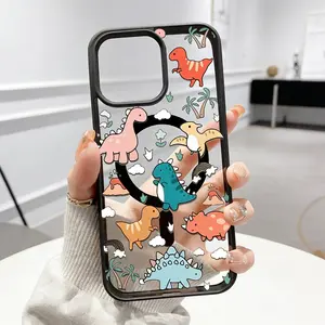 Magnetic Phone Case for iPhone 15 Plus 16 Pro Max 17 14 13 12 11 X XS XR Lots of dinosaurs Pattern TPU Shockproof Anti-Scratch Stylish Smartphone Cover