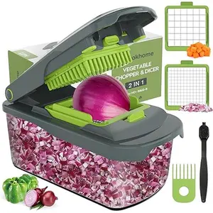 Vegetable Chopper,12-in-1 Multifunctional Food Chopper,Professional Onion Chopper with 7 Blades,Vegetable Cutter with Container for Salad,Potato,Carrot,and Garlic; Essential Kitchen Tool(Grey) Stainless Steel Utensils Basket Cheese Grater Shredder