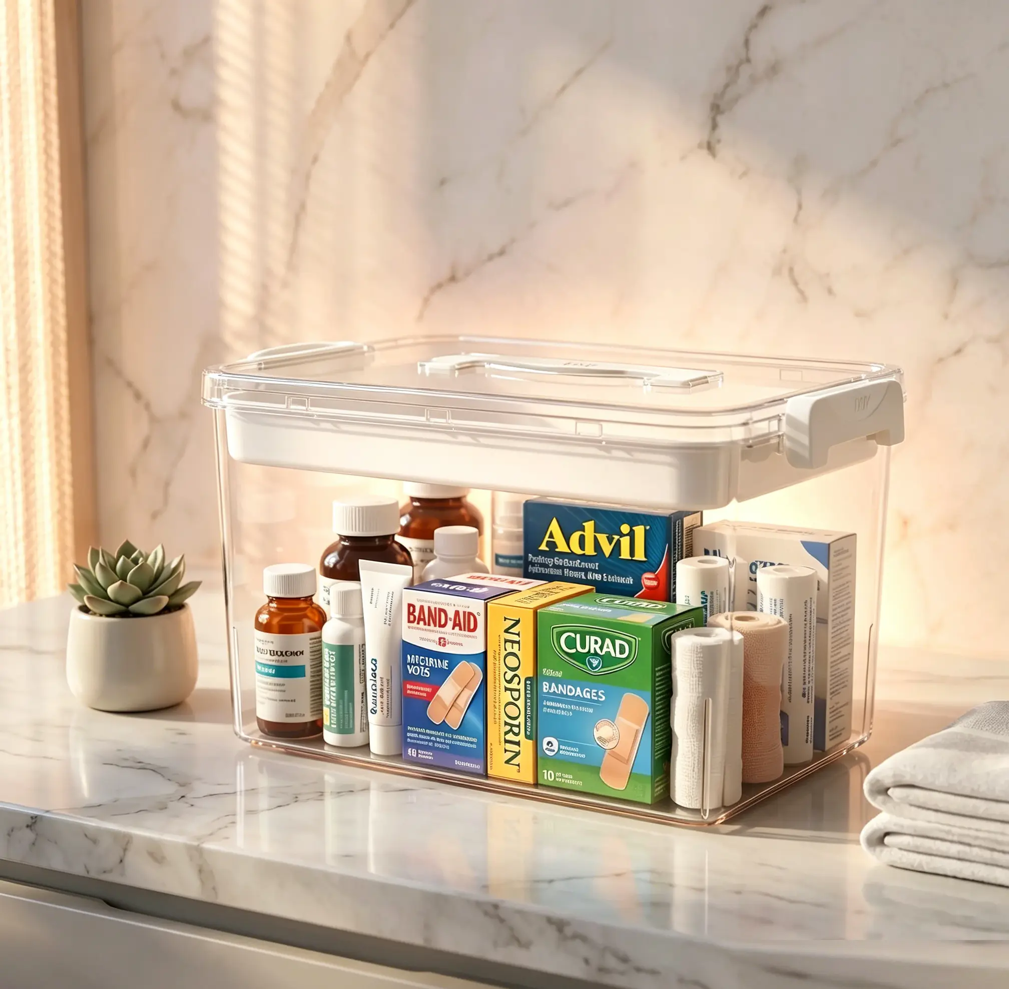 Plastic Storage Organizer with Handle, Detachable Inner Tray, Lightweight Portable Bin for Storage Organization, Bathroom Organizer, Home Office Travel Use (Holds Toys, Cosmetics, Stationery), Bathroom Organizer Storage