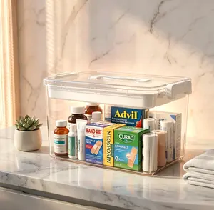 Plastic Storage Organizer with Handle, Detachable Inner Tray, Lightweight Portable Bin for Storage Organization, Bathroom Organizer, Home Office Travel Use (Holds Toys, Cosmetics, Stationery), Bathroom Organizer Storage
