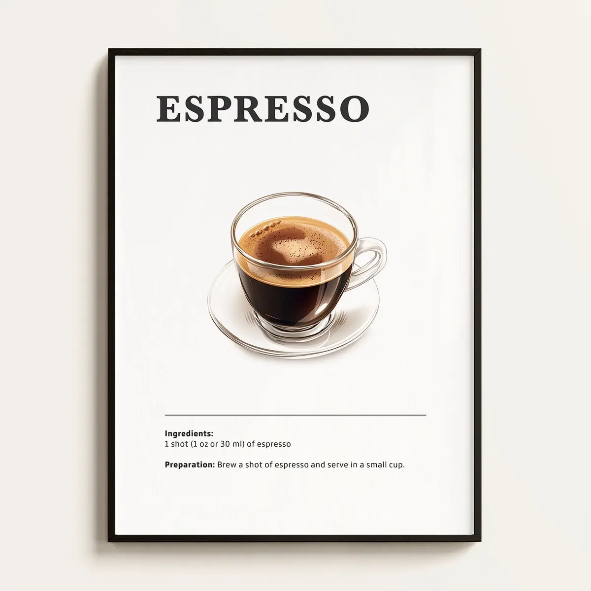 Espresso Poster, Coffee Drink Recipe, Coffee Print, Bar Pster, Coffee Art, Coffee Lover Gift, Coffee Wall Art Gift, Unframe
