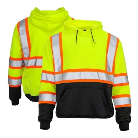 Class 3 High Visibility Long Sleeve High-Quality Polyester Pullover Safety Hoodie - 360-Degree Visibility, Comfortable, Quick-On, Reflective Construction Gear for Construction Workers, Outdoor Activities, First Responders