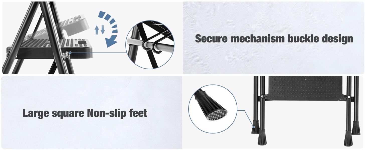 3 Step Ladder, Folding Step Stool with Wide Anti-Slip Pedal, 800lbs Sturdy Portable Ladder, Cushioned Handle, Lightweight Step Stool for Home Kitchen and Outdoor