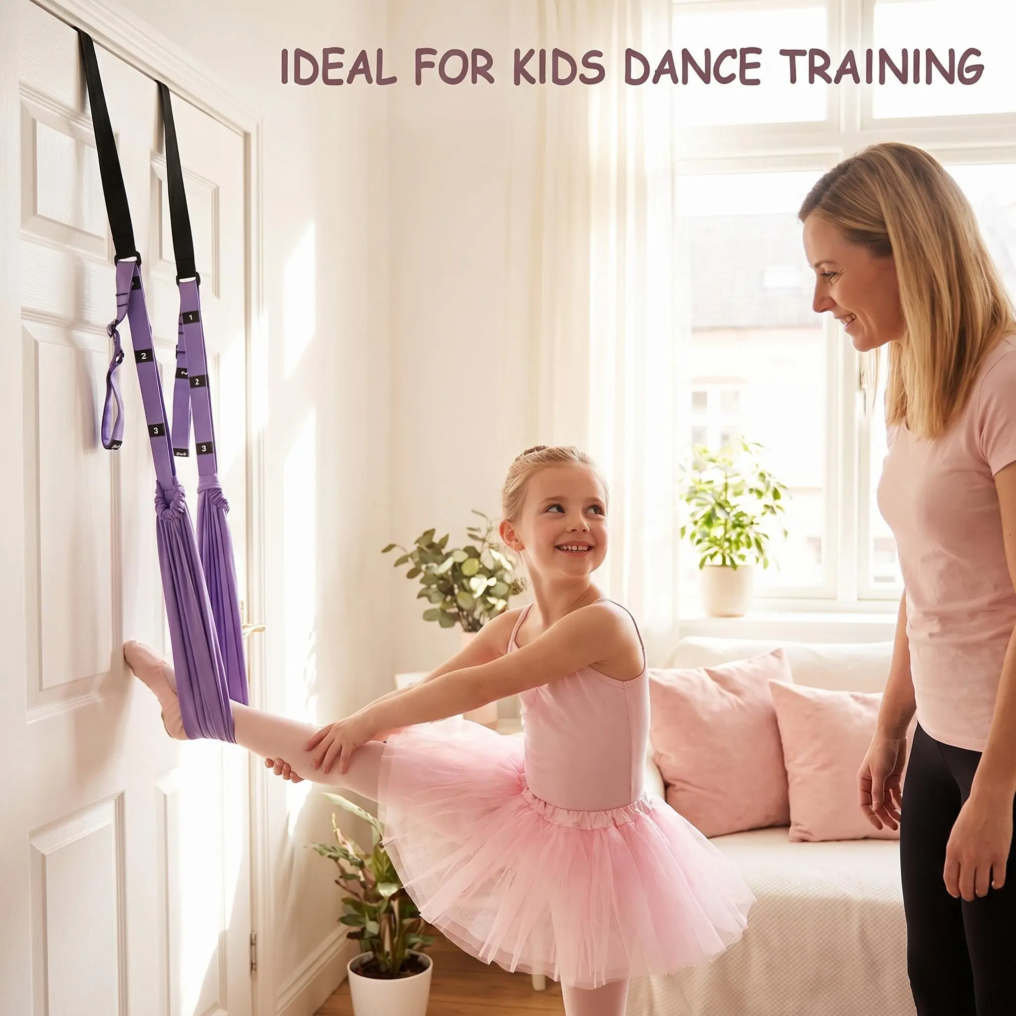Unisex Door-Mounted Yoga Stretch Strap - Full Length Flexibility Trainer, Leg Split Assist Stretcher with Anchor for Home Workout, Dance
