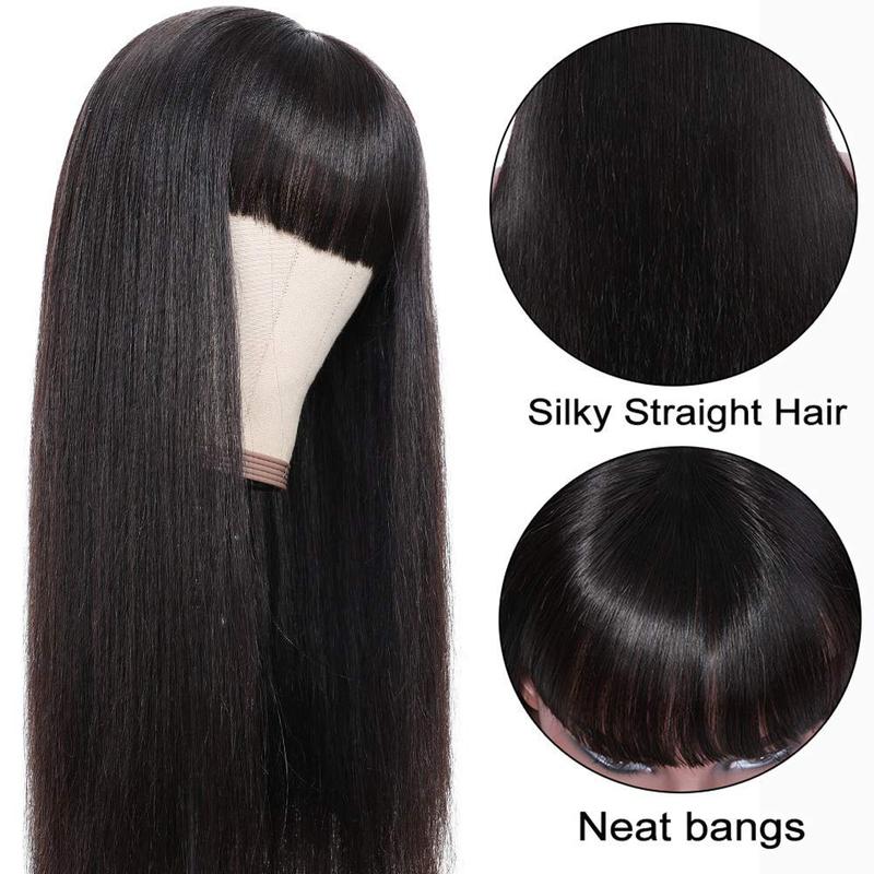Straight Wigs Human Hair with Bangs 180% Density Brazilian Virgin Human Hair Wigs for Women Glueless Wigs Human Hair Machine Made None Lace Front Wigs Natural