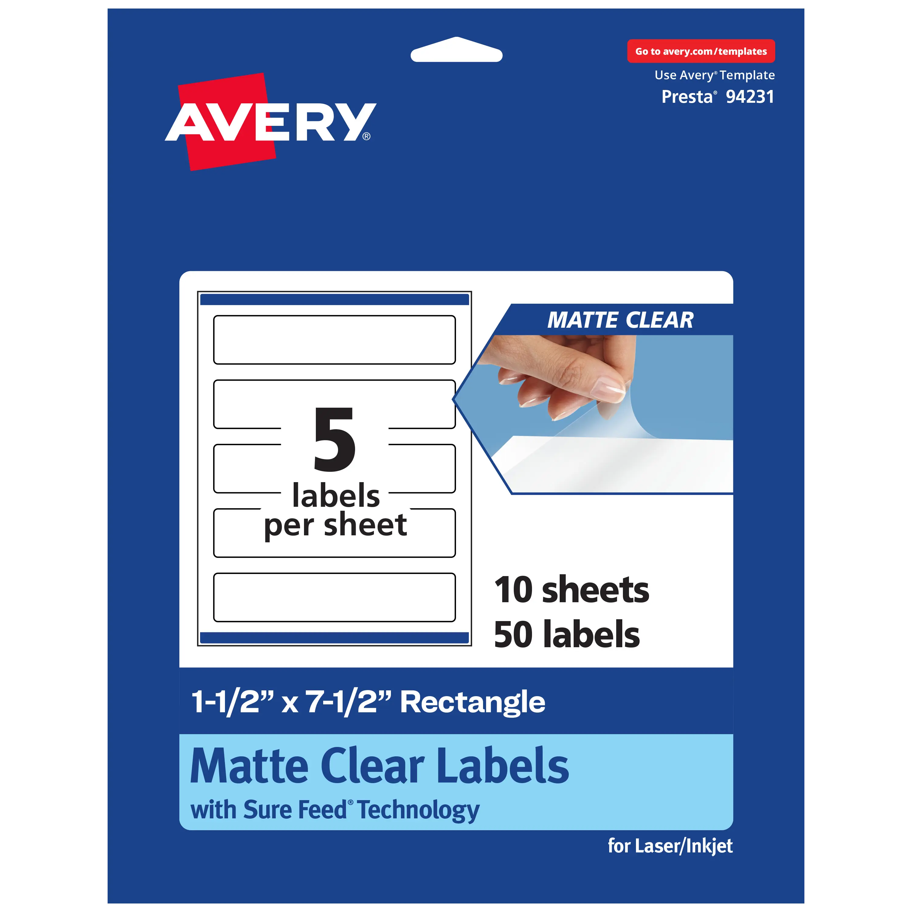 Avery Matte Clear Labels,  1-1/2" x 7-1/2" Rectangle