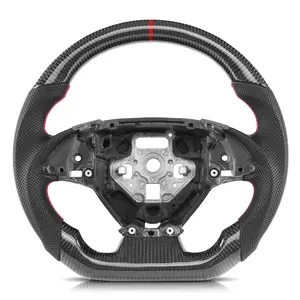 Chevrolet Camaro2016-2024 SS Flat Bottom D-Type Steering Wheel Real Carbon Fiber Steering Wheel withRed Stitching Paddle Cutouts for Camaro 2016-2023Corvette