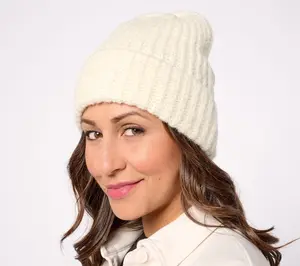 Susan Graver Chunky Yarn Cuffed Hat with Lurex