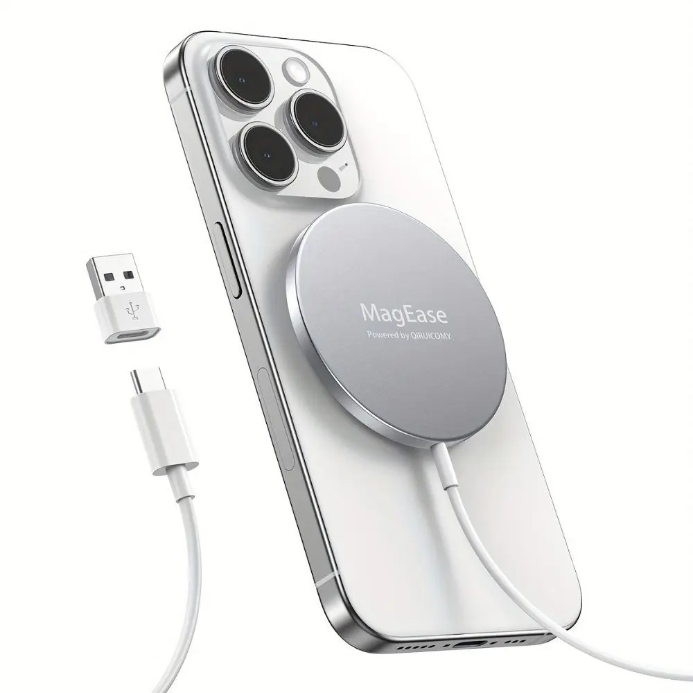 15W Wireless Magnetic Portable iPhone Charger - Electronic Mobile Smartphone Charging Board with USB-C Cable, USB-A Converter, Compatible with iPhone 17/16/15/14 Series & AirPods 3/2/Pro