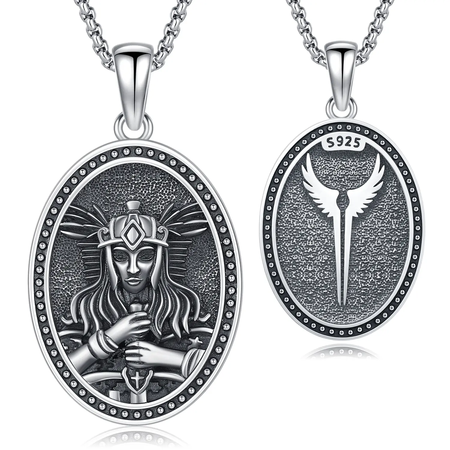 DRINSPER 925 Sterling Silver Valkyrie Pendant Necklace, Norse Mythology Viking Courage Symbol Jewelry, Hypoallergenic Accessory for Women, Stainless Steel, Spiritual Jewelry, Adults, Lead, Retro, Long-Term Wear, Unisex, Viking Warrior, 925 Stamped Silver,