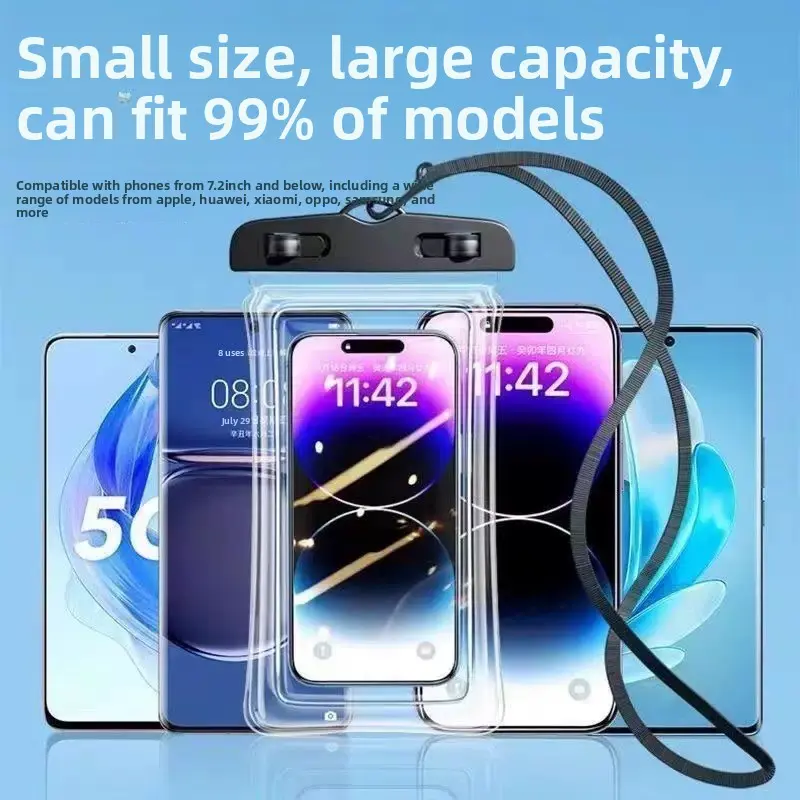 Waterproof Universal Cellphone Protector Cover - Touch-Sensitive Dry Bag with Lanyard, Sports & Ocean Surf Swimming Equipment Bags for Most Smartphone Devices, Water Sports Accessories, Casing, Protective, Transparent, Plastic