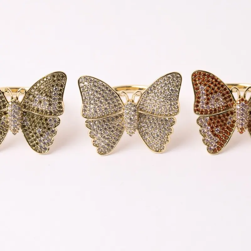 14K Gold Plated Butterfly Ring with Sparkling CZ Stones