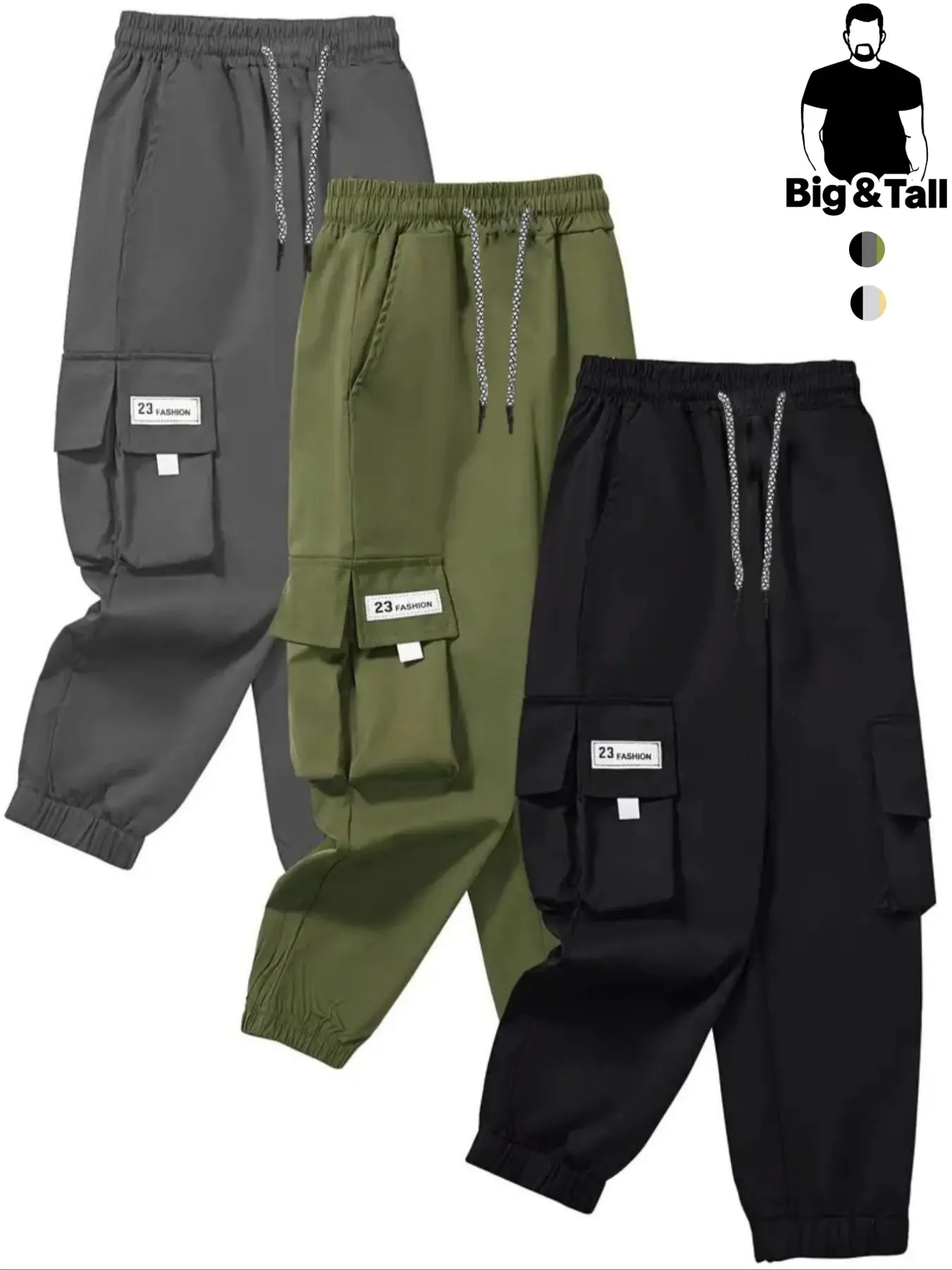 Men's Plus Size Workwear Pants Set, Lightweight Breathable Drawstring Waist, Flap Pockets, Solid Color, Casual Fashion, Outdoor Activities, Trouser