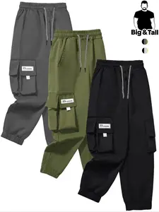 Men's Plus Size Workwear Pants Set, Lightweight Breathable Drawstring Waist, Flap Pockets, Solid Color, Casual Fashion, Outdoor Activities