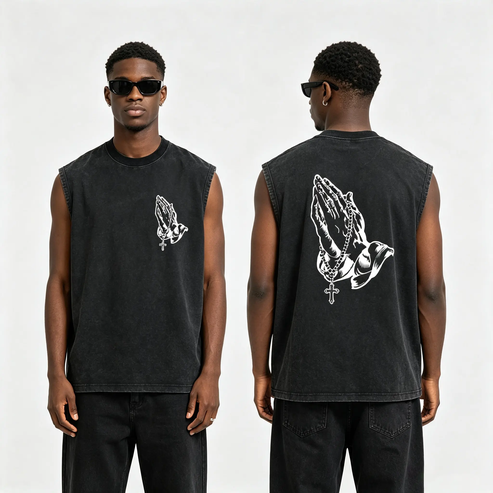 Men's Cotton Sleeveless Tank Top -Praying to the Cross of God Printed Style. This Is A Casual Item Suitable For Both Men And Women, Especially Perfect For Spring And Summer; The Cool Print And Classic Crew Neck Cut,  humor  Graphic tee