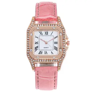 Women's Fashion Geometric Roman Square Leather Strap Analog Quartz Watch - Crystal-Studded, Durable Fashion Quartz Watch for Women, Analog Quartz Watches, Crystal-Studded Quartz Watches