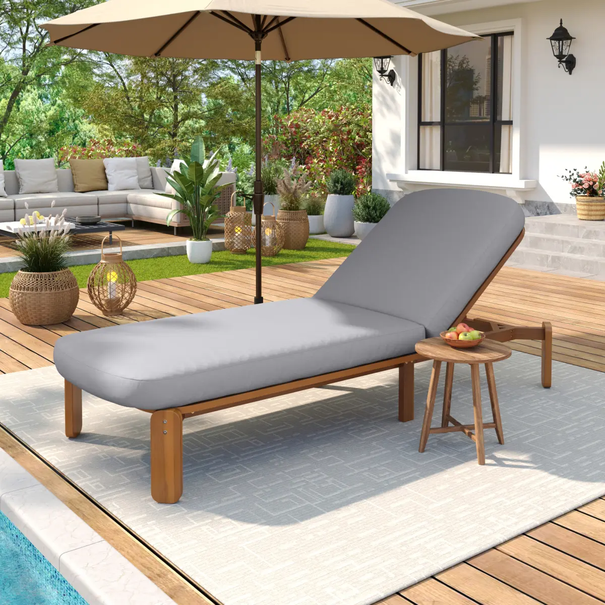 [Bellemave] Chaise Lounge Outdoor| 3-Position Adjustable Backrest| Pool Lounge Chair| Waterproof Thick Cushion| Poolside & Patio