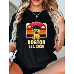Unisex 100% Cotton Veterinary Doctor, 2026 Doctorate Graduate (Dr.) Dog T-Shirt – Eye-Catching Design, Everyday Casual Outfit, Perfect Gift Idea