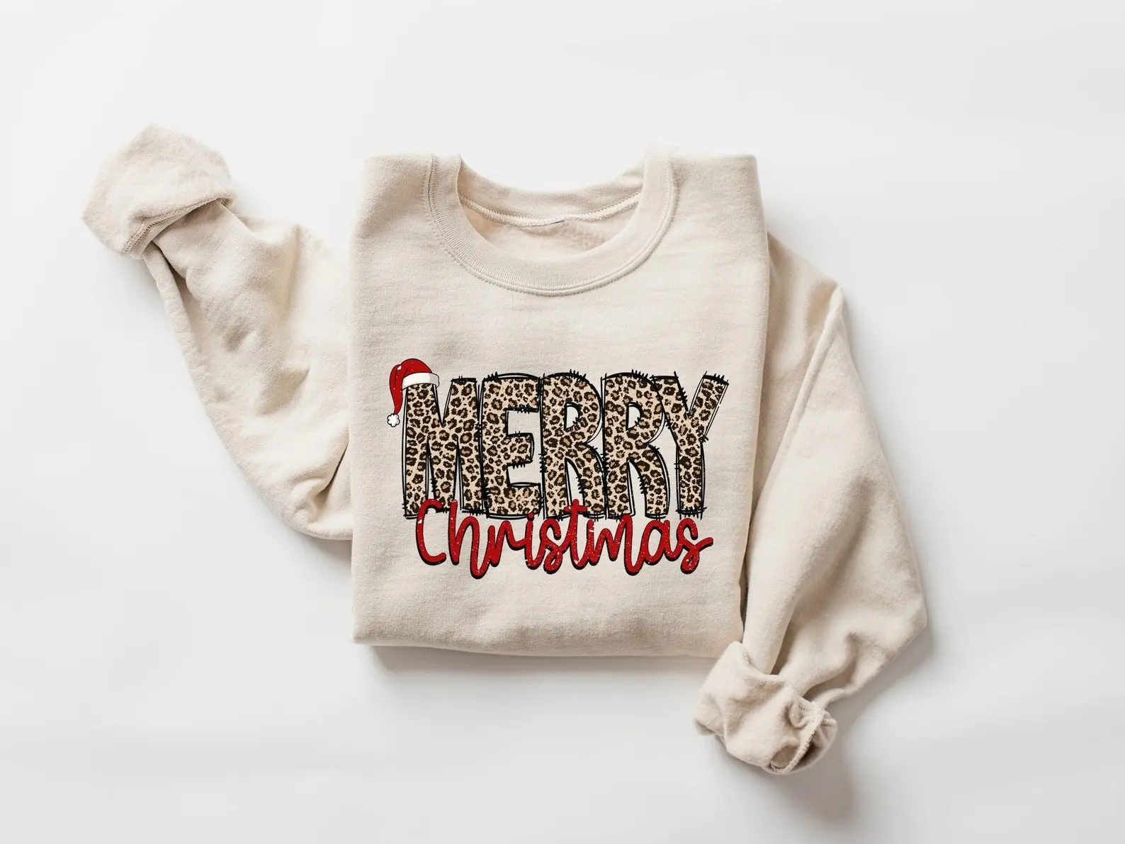 Merry Christmas Sweatshirt, Leopard Printed Christmas Sweatshirt, Christmas Gift Shirt, Women Leopard Christmas Shirt, Women Christmas Sweatshirt