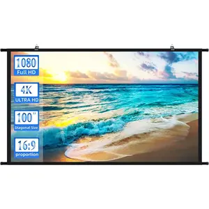 Projection Screen 100" Portable Projector Screen Indoor Movie Screen with 16:9 4K  Outdoor Projector Screens Wall mounting White Screen for Office presentations  Theater