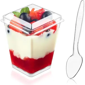 50 Pack 5 oz Plastic Dessert Cups with Lids and Spoons, Clear Parfait Cups Pudding Cups Mini Party Serving Cups for Appetizer Fruit Yogurt Ice Cream