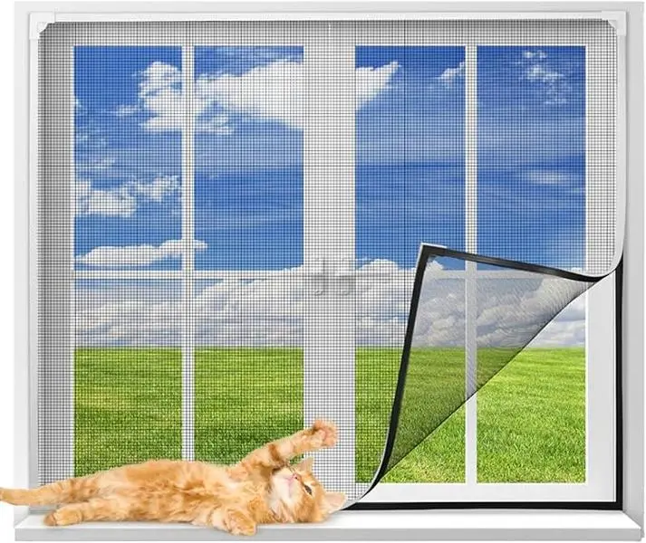 6-Piece Window Screen Set—includes 1 window screen (150 x 200 cm), 4 magnetic clips, and 1 roll of self-adhesive tape. It is easily cut to size and removed, allowing for simple installation without drilling; the magnetic clip design ensures a secure fit.