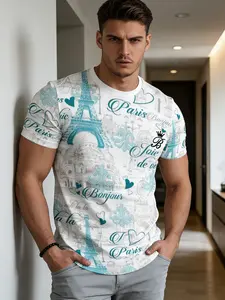 Original 3D Men's T-Shirt, 100% Polyester Fiber, Fashion Versatile Short Sleeve, Casual All-Over Print, Fitted Long Clothing
